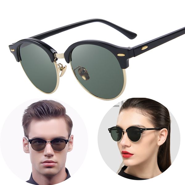 

men retro rivet polarized luxury sunglasses classic brand designer sunglasses half frame cat eye uv400 sunglasses, White;black