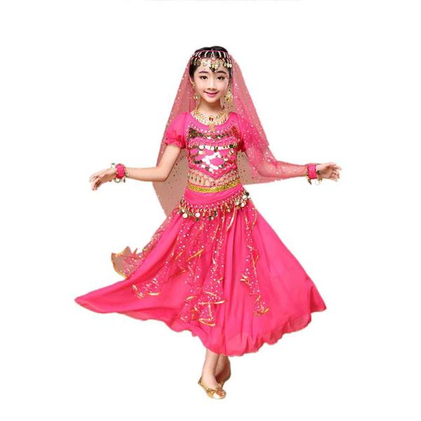 

children belly dance costume sets kids india dancing dress girls belly dance costume performance cloth 2pcs/set 5 colors, Black;red