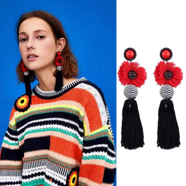 

new pattern 2018 fringed earrings multi-layer knitting large flowers europe and america generous personality and temperament hundred and up, Silver