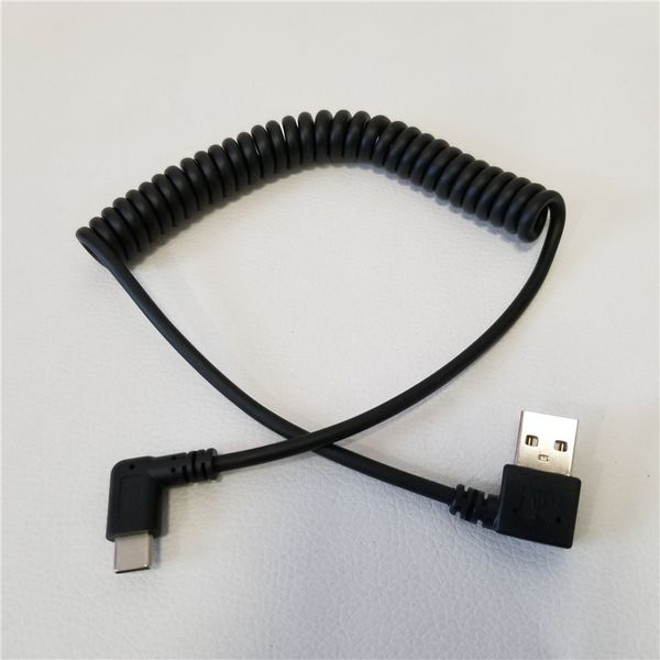Ângulo direito/esquerdo de 90 graus USB 3.0 A para USB 3.1 Extensão de dados da mola tipo C Cabo retrátil preto 1.5m
