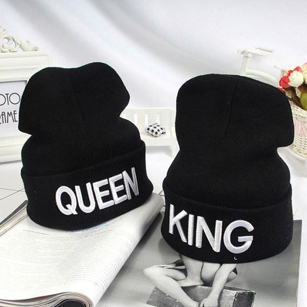 

king queen beanie winter hats cap men women knitting beanies skullies knitted hiphop hat couples lovers winter caps aq981612