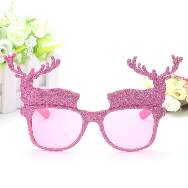 

christmas reindeer shine pink frame transparent glasses personality party prop toy eyewear accessories spectacles clear glass h5, Silver