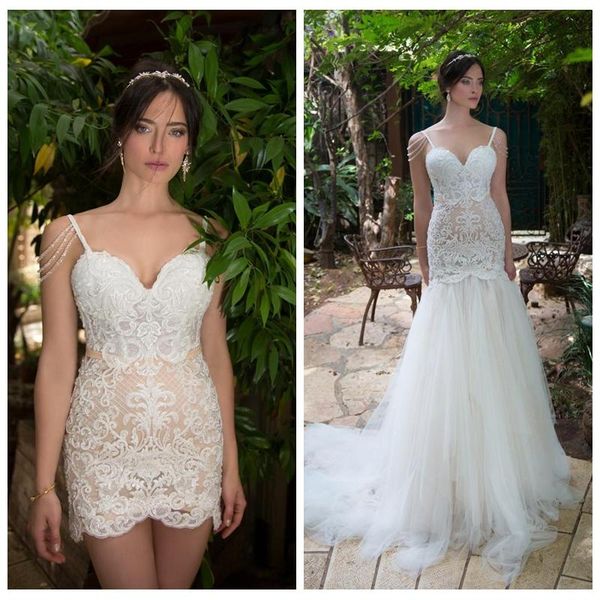 2018 Pretty Sexy Spaghetti Wedding Dresses With Detachable Skirt