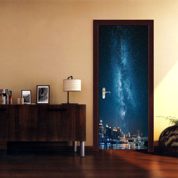 Beautiful View Art Creative Stars Door Decal Wallpaper Paint Corridor Door Decorative Pvc Wall Sticker Nural Bedroom Living Room Home Decor Walls
