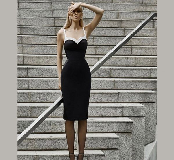 

vestido de noiva 2018 fashion sheath spaghetti straps prom evening dress new black and white short celebrity party dress robe de soriee