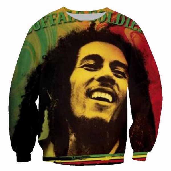 

новые моды регги звезда боб марли 3d печати потливость мода одежда женщины мужчины толстовка повседневный пуловеры k225, Black