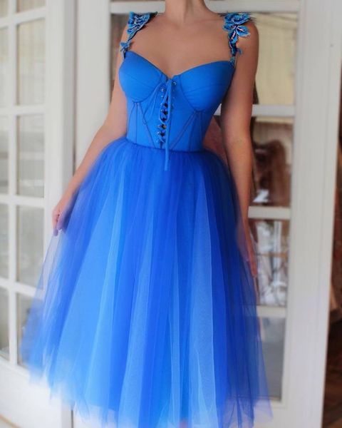 Royal Blue Tulle Lunghezza tè Abiti da cocktail party 2019 New Short Sweetheart Party Prom Sweet 16 Abiti economici Abiti da ritorno a casa