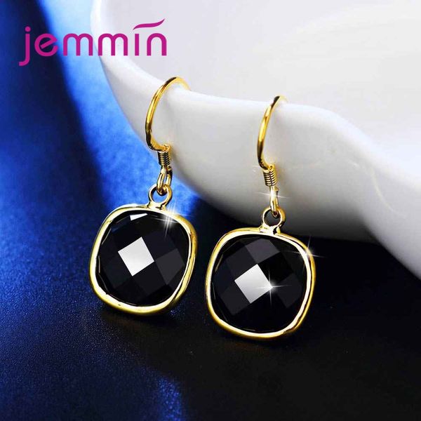 

jemmin 2 colours fashion big square black cubic zirconia 925 sterling silver pendant earring for women lady party jewelry, Golden;silver