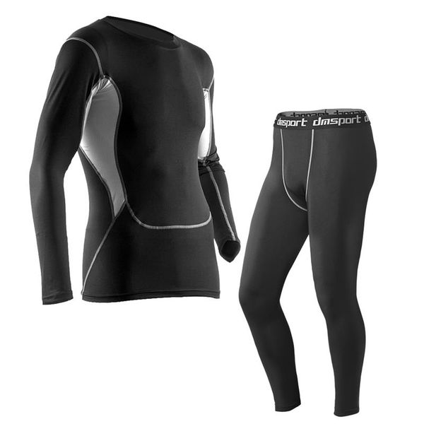 

wholesale-vbiger men running set long sleeve running t-shirt tights pants quick dry sport gym fitness clothing underwear set, Black;blue