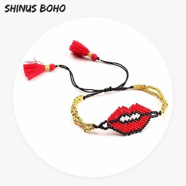 

SHINUSBOHO губ браслет для женщин мужчины кисточкой ручной ткать Миюки семян бисером браслет регулируемый ювелирные изделия Шарм подарок партии