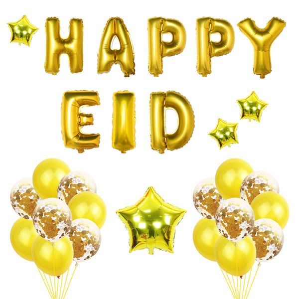 12inch Happy Eid Aluminum Balloon Kit Confetti Transparent Balloon