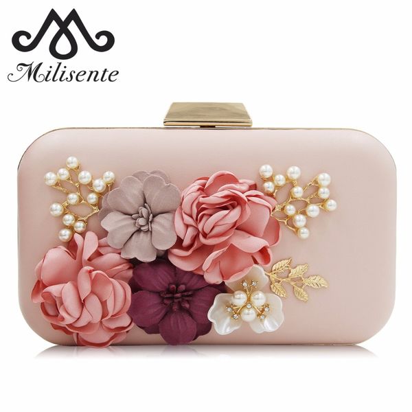 

milisente women flower evening bag ladies party clutch purse female royal blue day clutches with pearl chain
