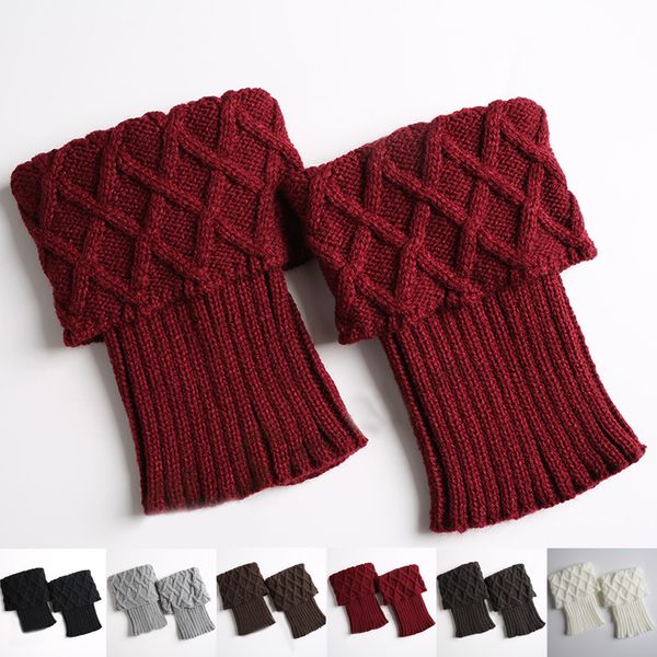 

1 pair women girls short boots knitted leg warmer winter gridding crochet ers, Black;white