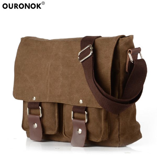 

ouronok men canvas messenger bags vintage canvas leather school casual shoulder bag messenger sling bag satchel