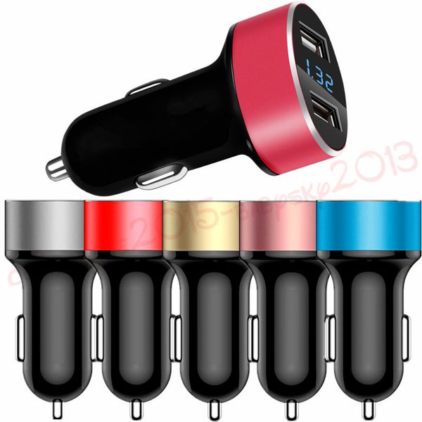 

car charger alloy dual usb ports 3.1a digital display car charger adapter for samsung android phone tablet pc gps mp3