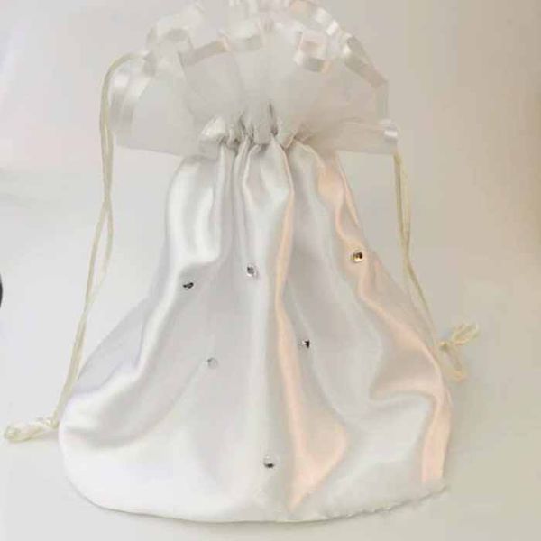 Bellissima borsa da sposa in raso tinta unita con borsa per carrozzina da bambina con mini borsetta bianca con catena di perline