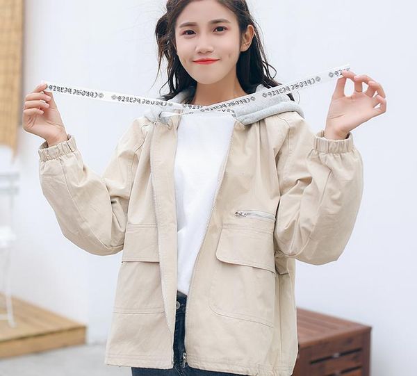 

send new style 2018 korean loose and comfortable coat women hooded jacket spring and autumn tide, Black;brown