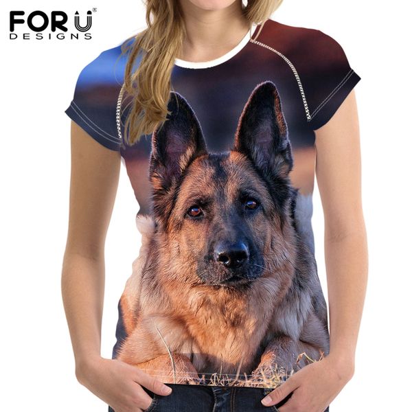 

forudesigns german shepherd printed t-shirt women kawaii dog 3d printing t shirt for ladies funny summer women t-shirt big size, White