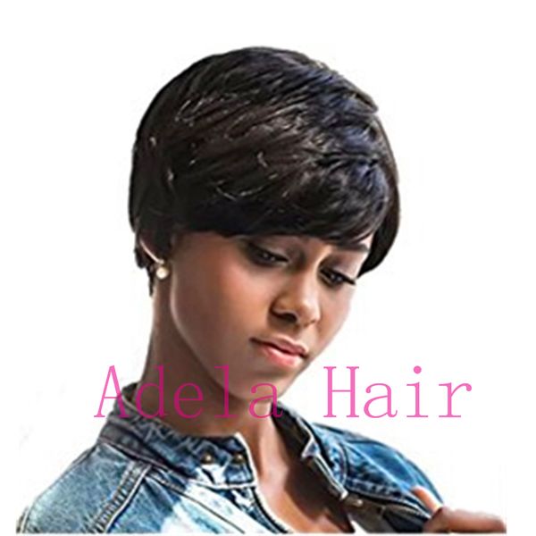 New Arrival Cheap African American Short Wigs For Black Women Short Human Hair Cut Short Hair Style Full Wig None Lace Wigs Full Cap Wigs Designer