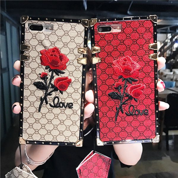 

Мода Rose Flower 3D Вышивка Чехол Для iPhone XS Max XR X 8 7 6 S Samsung Note 9 8 S9 S8 Plus ТПУ Задняя Крышка С Повесить Канат