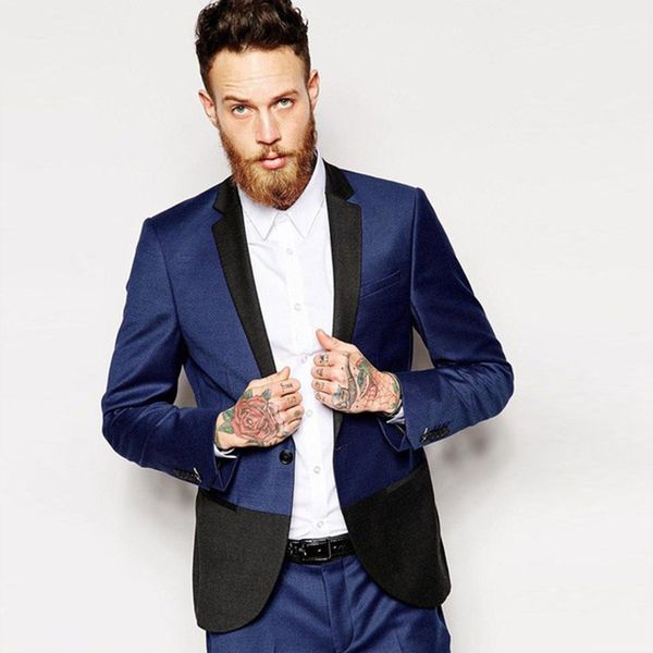 

dark blue slim stitching two-color suit black morning wedding men's suit custom groom suit (coat + pants) 2019, White;black