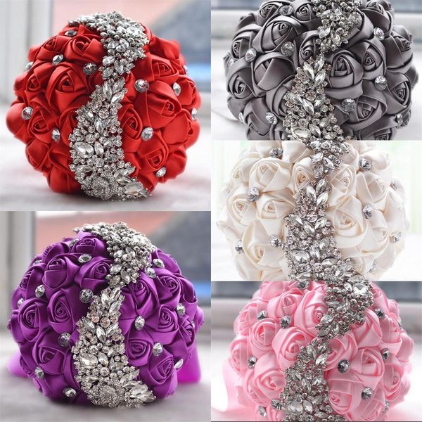 

new fashion crystal brooch wedding bouquet wedding accessories bridesmaid artifical satin flowers wedding flowers bridal bouquets, Gray