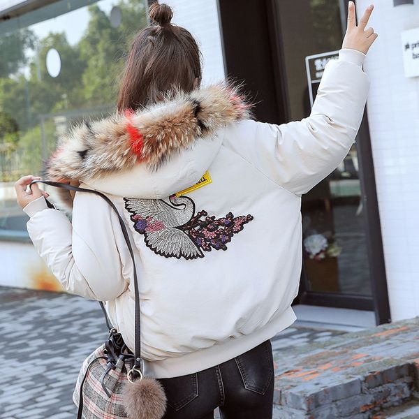 

winter jacket women female coat 2018 woman parka long sleeve hood slim keep warm fur collar white manteau femme hiver, Black