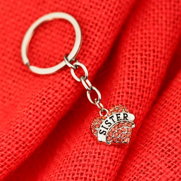 

12 pc/lot sister charm keyring love heart pendant keychain key holder family women girl friendship gift wallet key ring chain, Silver
