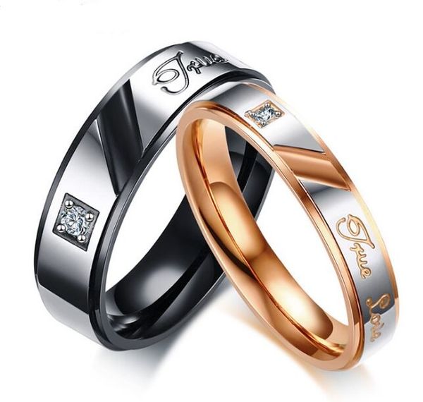 

wedding ring 6mm/4mm rose gold/black plated love 316l stainless ssteel wedding ring with cz for women and men engagement ring size 6-12, Silver