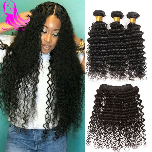 

sunny beauty hair malaysian virgin hair deep wave 4 bundles 100g/ bundle malaysian loose deep curly 4 pieces bouncy curls soft full head, Black