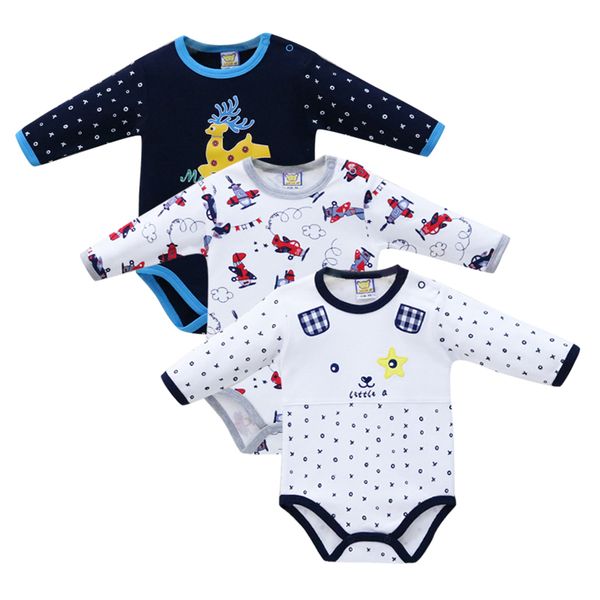 

3 pcs/lot baby pure cotton bodysuits newborn long sleeve clothes one piece clothing for about 0-12 months boys, Blue