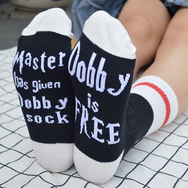 

1 pair funny letter women crew casual socks red stripe novelty letter master has given dobby a sock dobby is women socks, Black;white