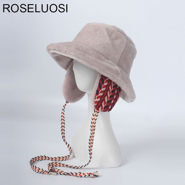 

roseluosi autumn winter thick warm bomber hats for women casual solid color faux fur ear flap protection cap, Blue;gray