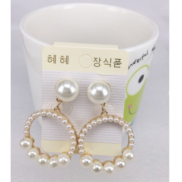 

gold silver color round drop earrings for women trendy imitation pearl circle pendant big dangle earring jewelry 2018 for gifts