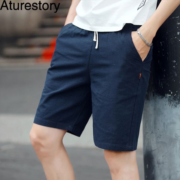 

aturestory men summer casual board short mens pure color sportwear linen shorts male beachwear slim short pant bermuda masculina, White;black