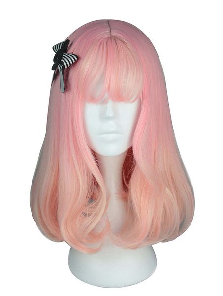 Parrucca liscia rosa pallido con frangia 15 11/16in, cosplay fashion fantasy lolita