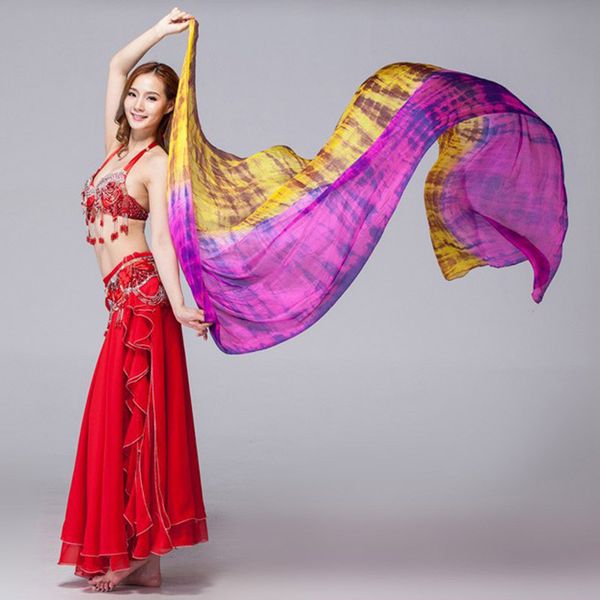

new arrivals women 100% silk belly dance veil tie-dye colors, Black;red