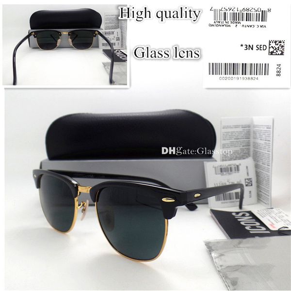 

glass lens metal hinge men women plank frame sunglasses uv400 51mm half frame designer vintage shade mercury mirror box case, White;black