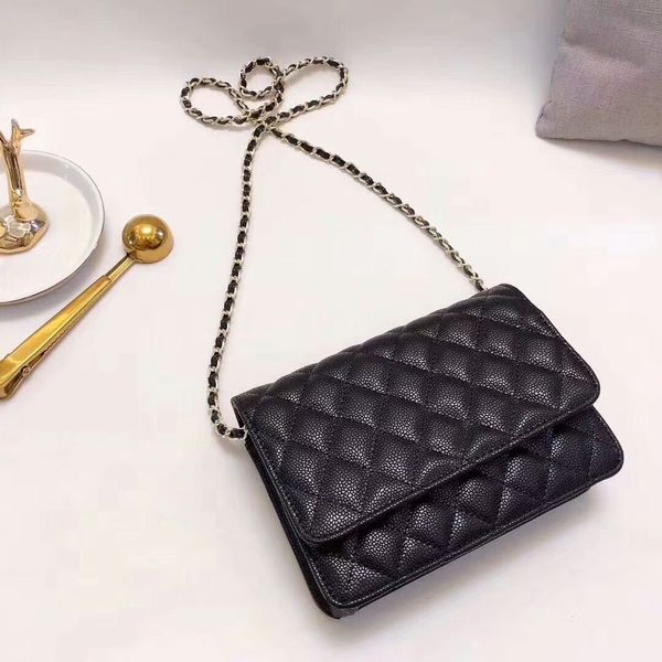 

Women original brand designer mini Chians handbag A11 Diamond Lattice Lambskin/Caviar Leather Woc Shoulder Bags 33814 Have dust bag wallets