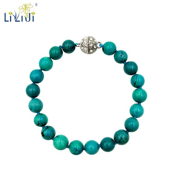 

liiji unique turkey real howlite green turquoises 7-8mm round beads magnet clasp fashion bracelet, Black