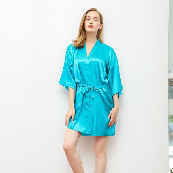 

charming bride bridesmaid wedding robe satin sleepwear summer mini nightdress kimono bathrobe casual home dressing gown -xxl, Black;red