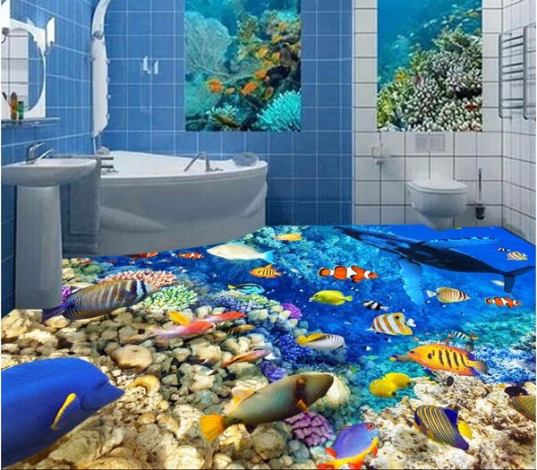 

custom mural 3d flooring picture pvc self adhesive wallpaper sea world coral fish home decor painting 3d wall murals wallpaper