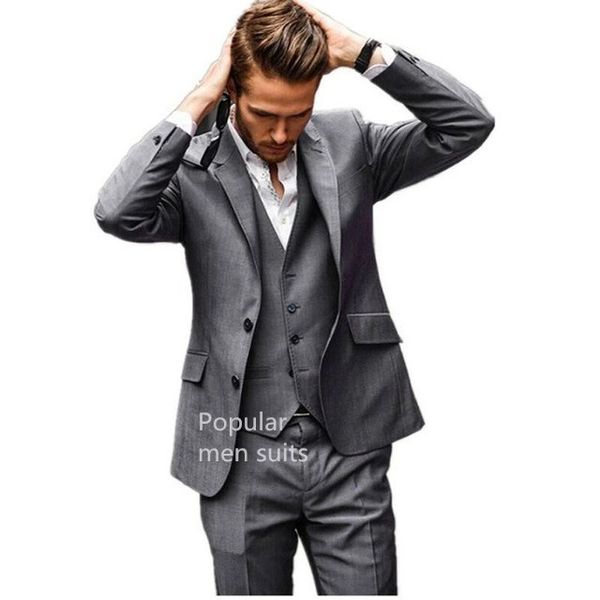 

new gray two buttons groom men suit dress notched lapel formal wedding dress of the man suits (coat+pants+vest, White;black