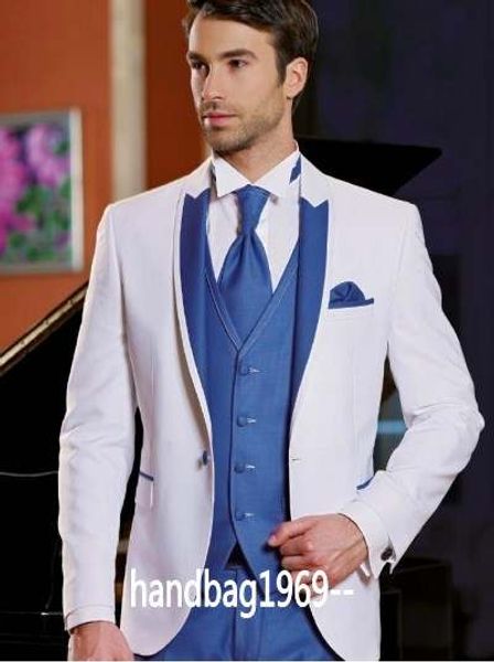 

groom tuxedos one button white peak lapel groomsmen man suit wedding mens suits (jacket+pants+vest+tie) j235, Black;gray