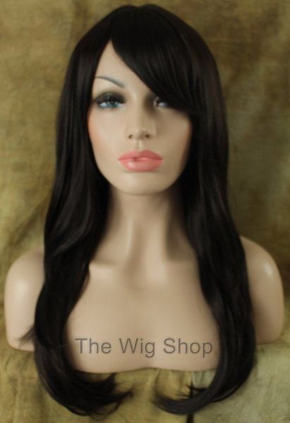 

cosplay women's long straight synthetic medium brown hair wigs, Black;brown