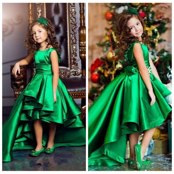 

2021 o-neck formal girls pageant dresses a line pleats hi-lo girls flower girls dresses lovely children birthday dresses cute custom, White;red