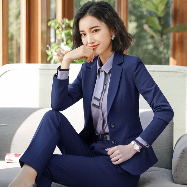 

pant suits for women blazer set autumn lady business office work profession uniform turn-down neck jacket elegant pants suits, White;black