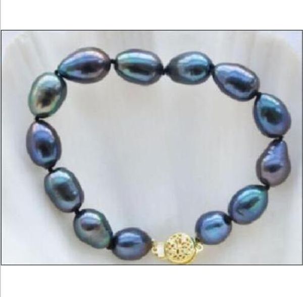 

10-12mm барокко таитянского черный синий зеленый жемчуг браслет 7.5-8, Black