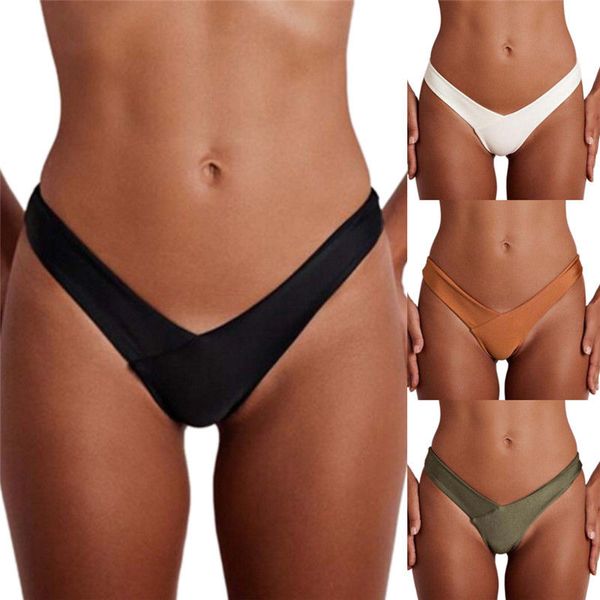 

women's bikini thong bottom summer brazilian style v cheeky ruched bandage beach wear underwear, White;black
