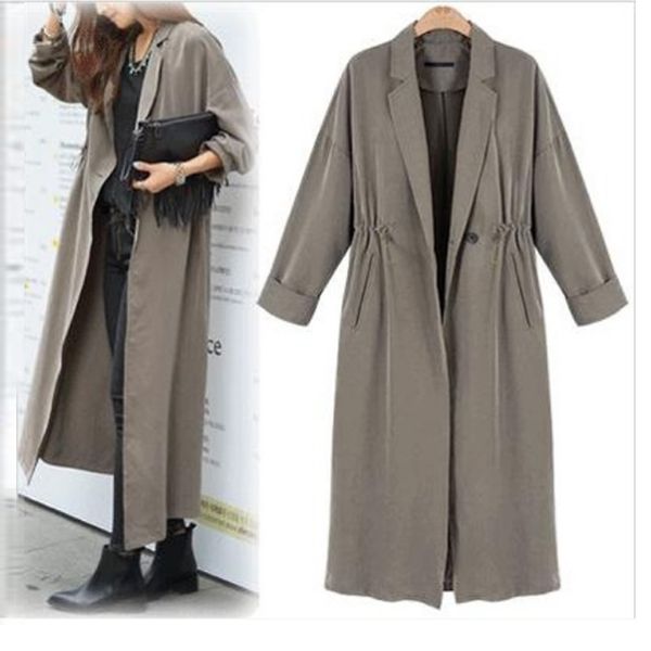 

2018 europe and the united states autumn new simple solid color long windbreaker fashion street jacket women's clothingal-(8435, Tan;black